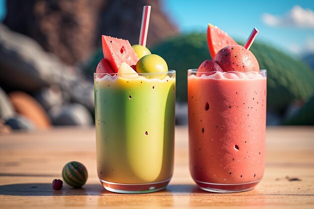 Une boisson délicieuse et rafraîchissante de jus de pastèque est très confortable pour étancher la soif en été