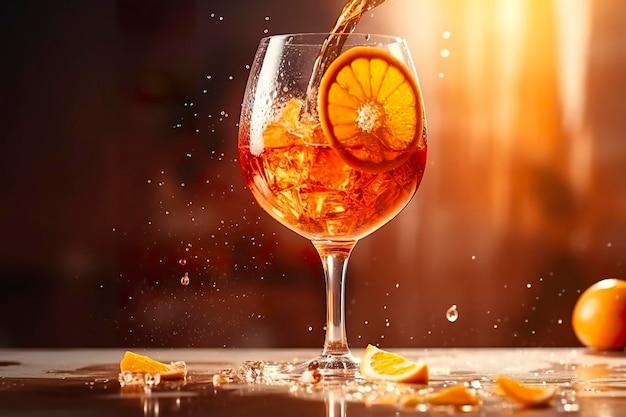 Boisson d'été Aperol spritz en verre avec fond tropical d'ombre AI générative