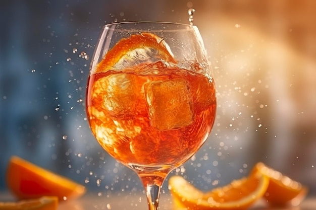 Boisson d'été Aperol spritz en verre avec fond tropical d'ombre AI générative