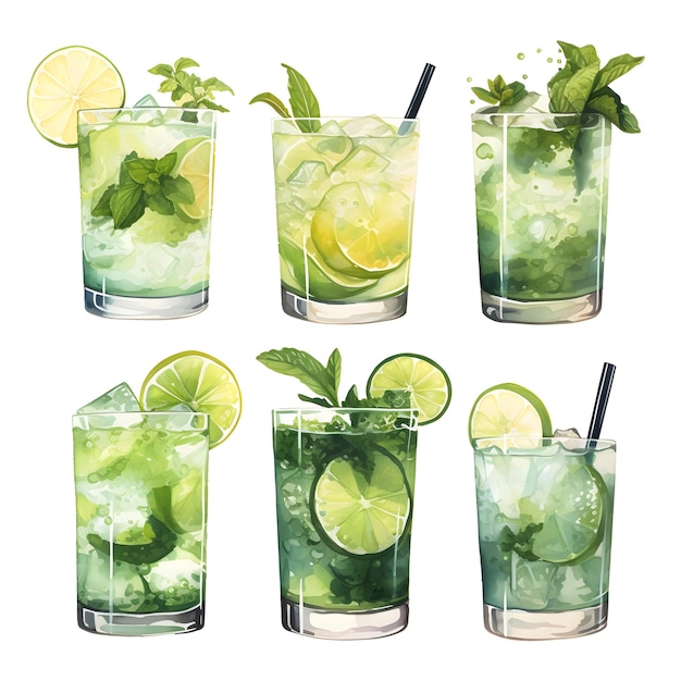 Une boisson d'été fraîche à l'aquarelle Mojito