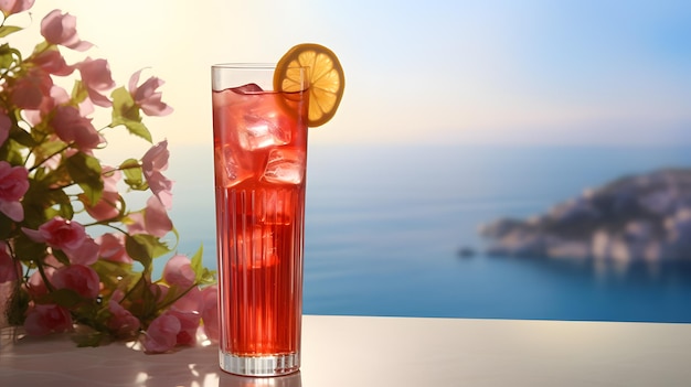 Boisson d'été rafraîchissante aux fraises citron vert et menthe sur la plage