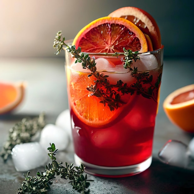 Boisson d'été rafraîchissante froide avec des oranges rouges et du thym