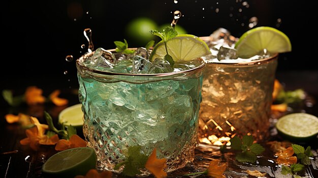 Photo boisson d'été rafraîchissante avec de la glace et du citron vert