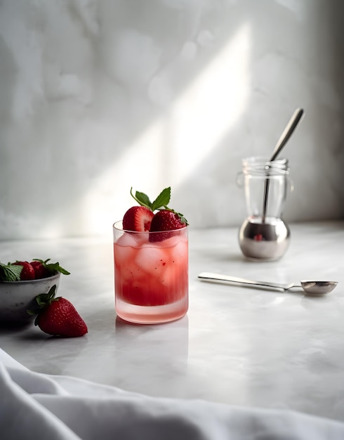 Boisson d'été rafraîchissante avec des tranches de fraises dans des verres générés par l'IA