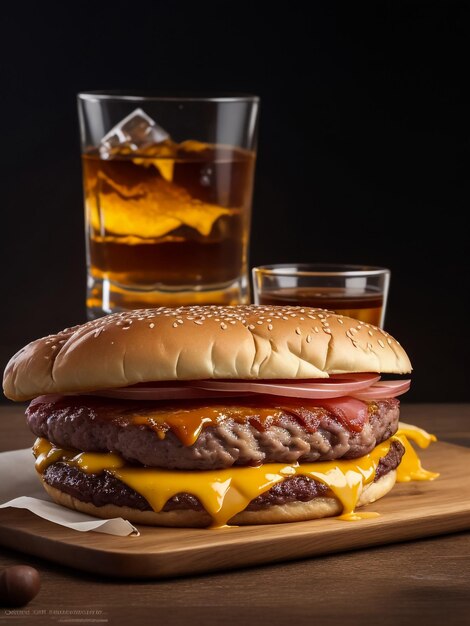 Boisson fraîche avec un délicieux burger