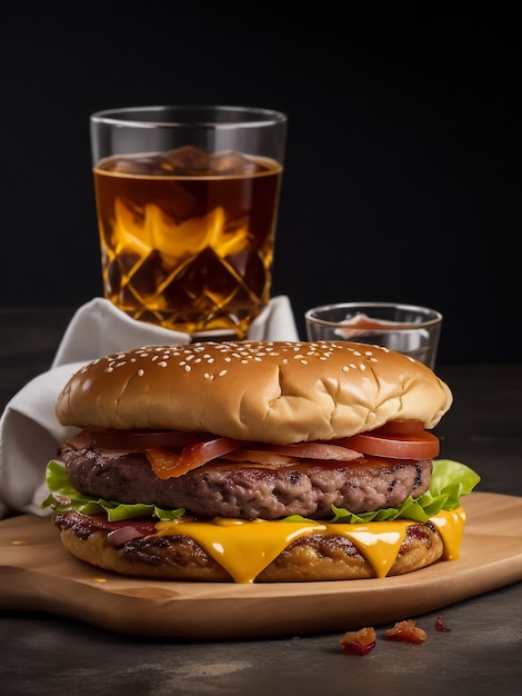 Boisson fraîche avec un délicieux burger