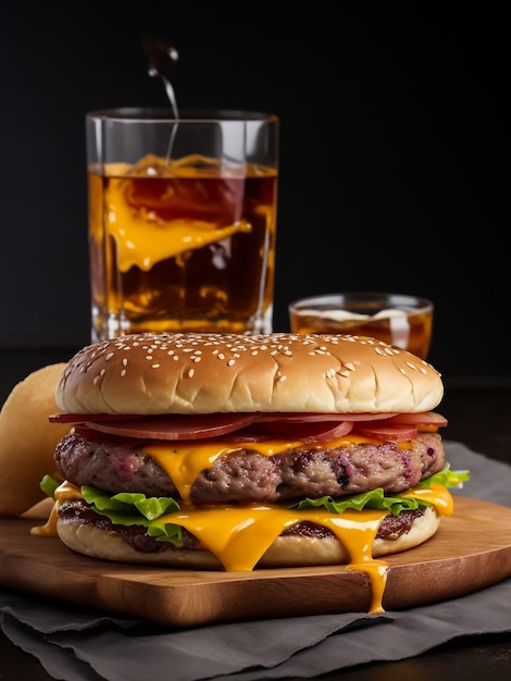 Boisson fraîche avec un délicieux burger