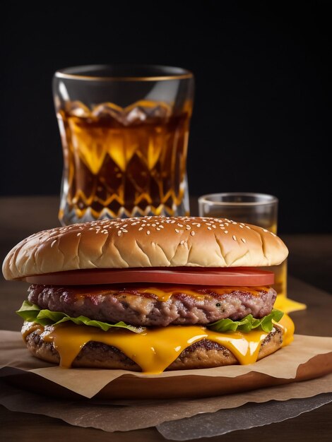 Boisson fraîche avec un délicieux burger