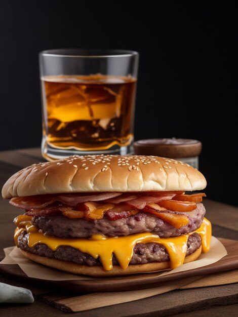 Boisson fraîche avec un délicieux burger