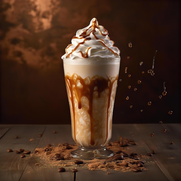 Boisson frappée au caramel générée par IA