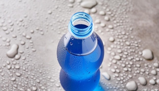 Photo boisson gazeuse bleue dans une bouteille en plastique eau de désintoxication boisson délicieuse et rafraîchissante