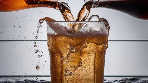 Photo une boisson gazeuse froide éclaboussant sur le verre.