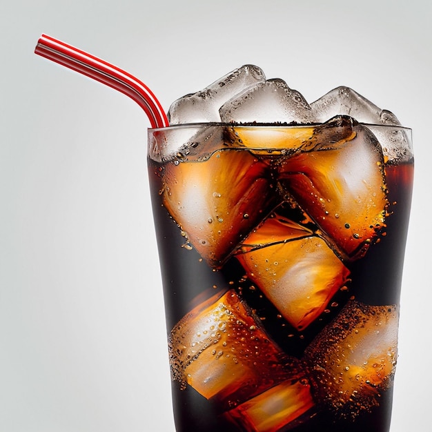 Boisson glacée au cola dans une tasse en verre Morceaux de glace