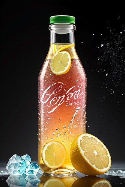 Photo boisson glacée au jus de citron dans une tasse en verre, publicité, goutte d'eau, éclaboussure, effet spécial, papier peint design
