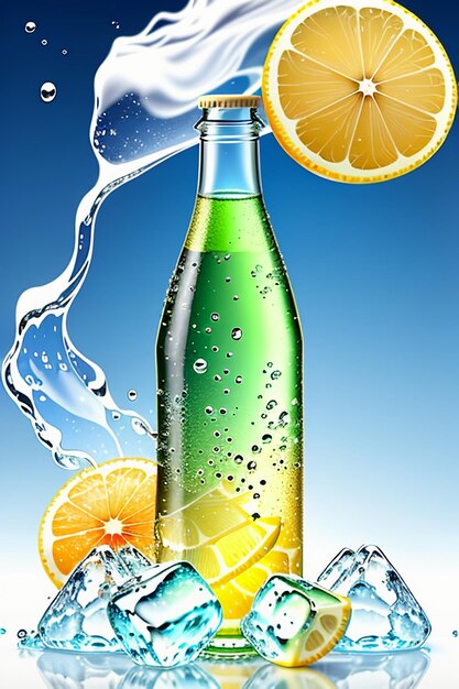 Photo boisson glacée au jus de citron dans une tasse en verre, publicité, goutte d'eau, éclaboussure, effet spécial, papier peint design
