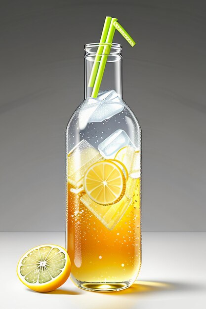 Boisson glacée au jus de citron dans une tasse en verre, publicité, goutte d'eau, éclaboussure, effet spécial, papier peint design