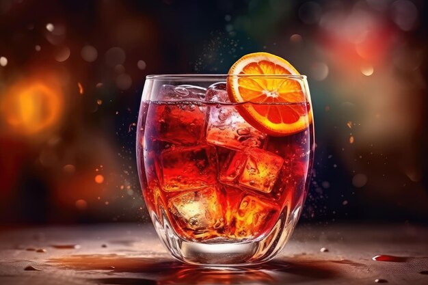 Boisson glacée avec une garniture d'orange dans un verre élégant