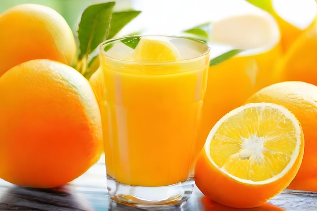 Boisson de jus d'orange frais dans la table naturelle