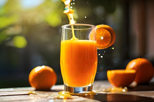 Boisson de jus d'orange frais dans la table naturelle