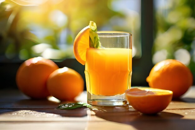 Boisson de jus d'orange frais dans la table naturelle