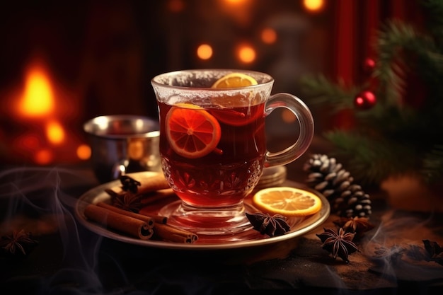 boisson de réchauffement d'hiver vin chaud avec des épices vin chaud with des épices cannelle fagot orange