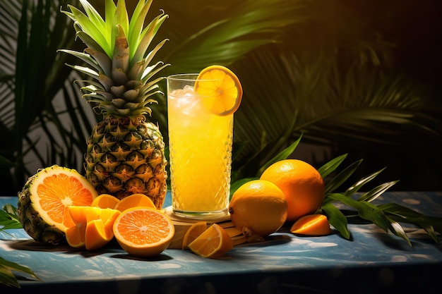 Boisson tropicale avec tranches d'ananas et d'agrumes