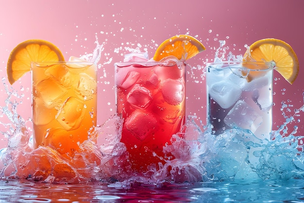 Photo boissons d'été fraîches cocktails avec des baies fruits glace et gel sur les verres vacances concept de bar de plage ouvert
