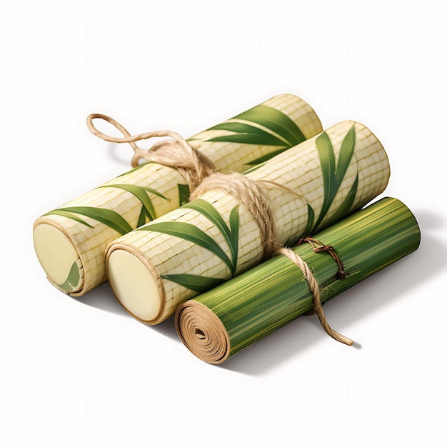 Photo boîte d'aliments isolée en bambou contenant de l'eau à la bouche matcha roll cake ba conception de l'emballage