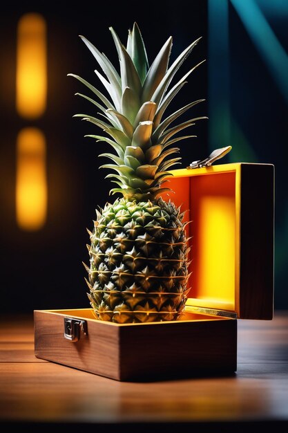 une boîte d'ananas isolée sur le fond de Wodeen