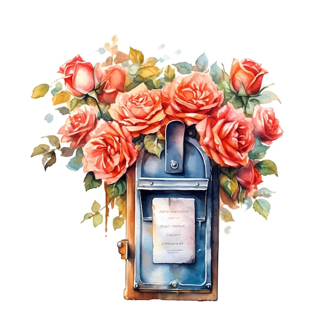 Boîte aux lettres avec composition aquarelle de roses