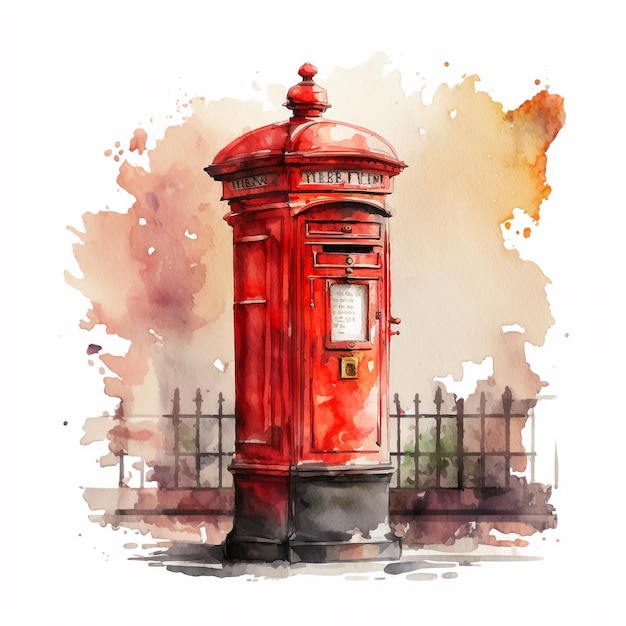 Boîte aux lettres rouge Londres aquarelle abstraite