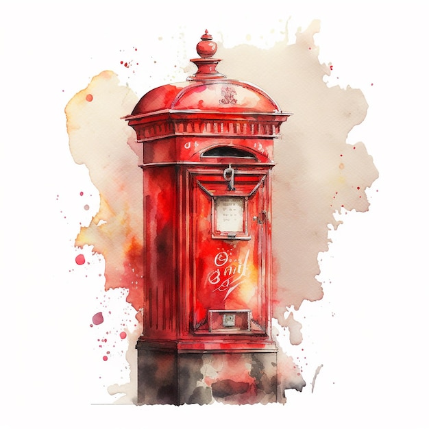 Boîte aux lettres rouge Londres aquarelle abstraite