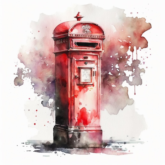 Boîte aux lettres rouge Londres aquarelle abstraite