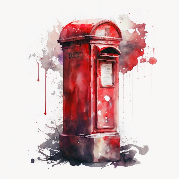 Boîte aux lettres rouge Londres aquarelle abstraite
