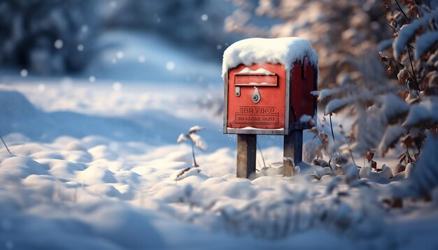 Photo la boîte aux lettres seule la neige attendant une lettre fille qualité film 3d