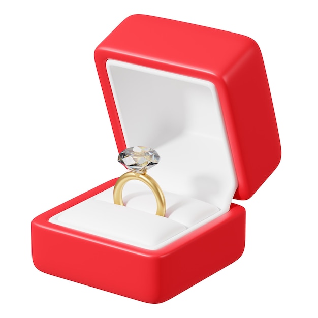 Boîte de bague de fiançailles rouge illustration 3D à fond transparent