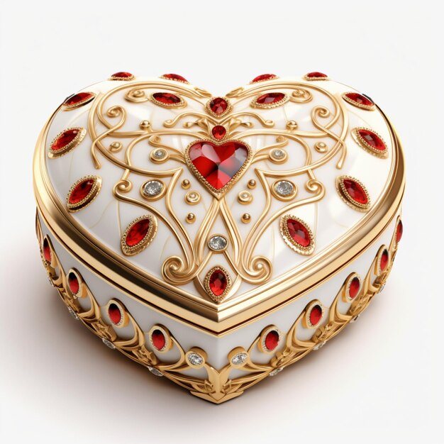 Boîte à bijoux en forme de cœur pour la Saint-Valentin sur fond blanc