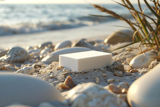 une boîte blanche posée au sommet d’une plage de sable