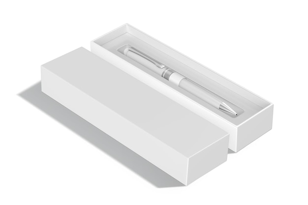 Une boîte blanche qui dit stylo dedans