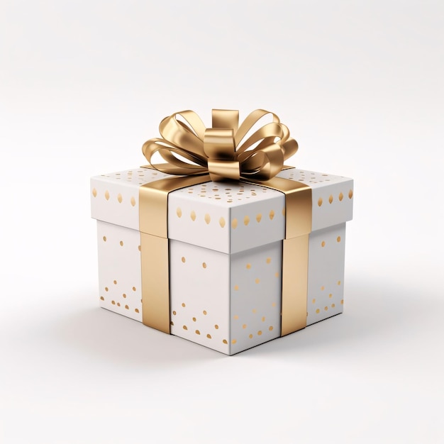 Boîte bleue avec un nœud doré sur un fond blanc isolé Des cadeaux comme un symbole de présent et d'amour