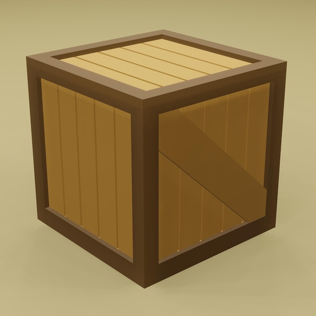 Boîte en bois 3D avec fond jaune