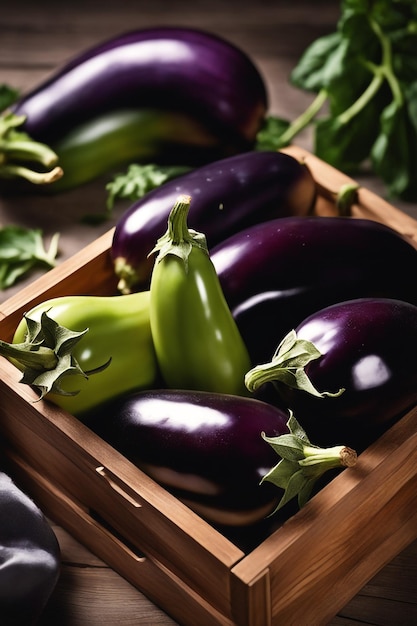 une boîte en bois d'aubergine est sur une table