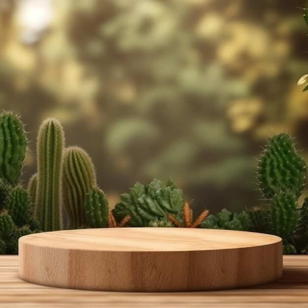 une boîte en bois avec un cactus et un cactus sur le dessus.