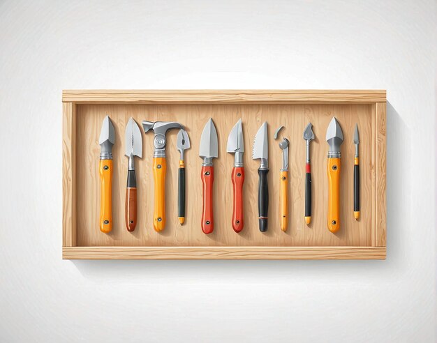 Photo une boîte en bois avec un ensemble d'outils