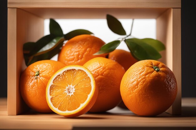 boîte en bois de fruits d'orange dans une boîte