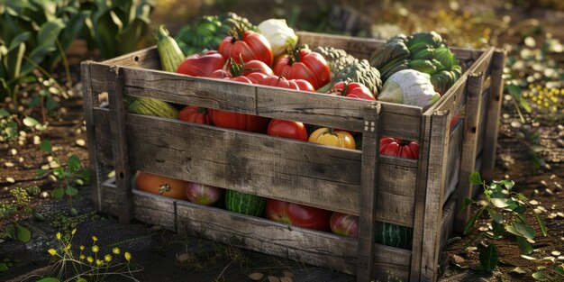 boîte en bois avec des légumes IA générative