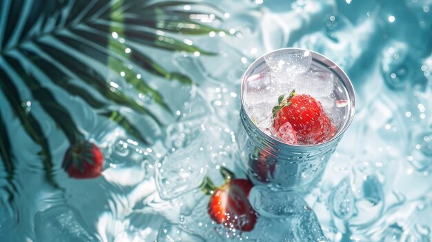 Photo une boîte de boisson gazeuse blanche mate normale de 275 ml suspendue au-dessus de l'eau cristalline à côté du palmier