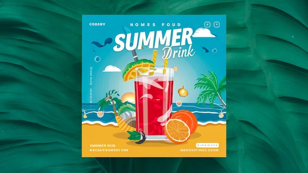 une boîte à boissons avec une image d'une boisson tropicale dessus