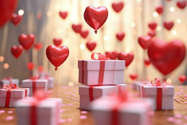 boîte cadeau avec des ballons en forme de cœur boîte-cadeau avec des coeurs
