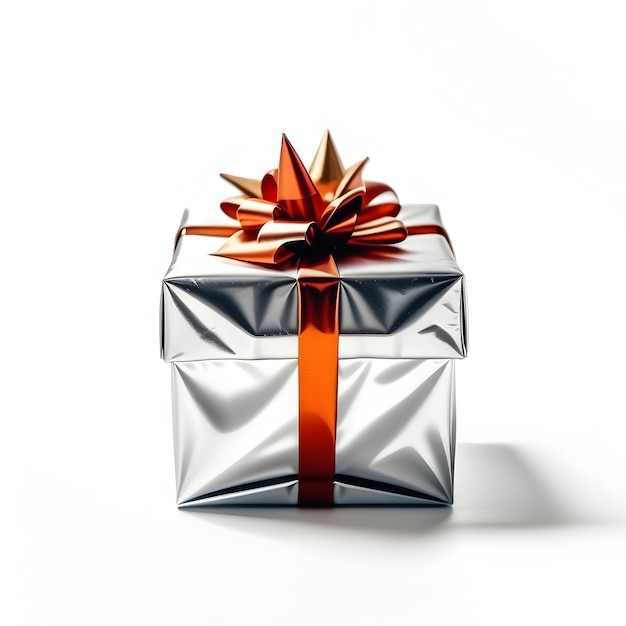 Boîte cadeau blanche avec un élégant nœud de ruban orange
